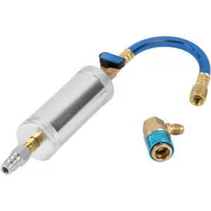 AC Oil Injector Tool R134A R410A R22 R12 Refrigerant Compressor Oil Dye Injector 2Oz AC Dye Kit Well-sealed AC Oil Injector Kit Fast AC Recharge Kit with 1/4" SAE Thread&R134a Quick Coupler Tools