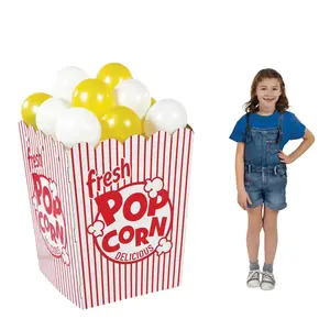 28 3/4" x 37 3/4" 3D Popcorn Box Striped Red & White Cardboard Stand-Up