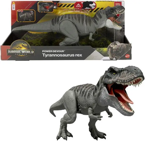 MATTEL Jurassic World Power Devour Tyrannosaurus Rex Dinosaur Figurine/Statue Collectible, 21-Inch, Compatible with Android & iOS Devices, Suitable for 4-6 Years Old Kids, 1 Jurassic World Power Devour Tyrannosaurus Rex Dinosaur Figurine/Statue