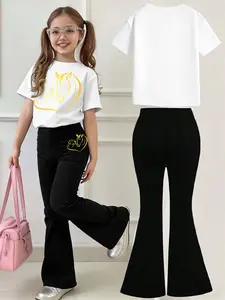 Kids' Casual Set, Horse & Dog Heart Animal Print, Multiple Colors, Machine Washable, Spring & Summer Top, Soft Skin-Friendly Fabric, Daily Wear, Fashion Design