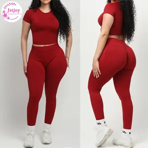 Jetjoy 2 Piece Workout Sets for Women, Short Sleeve T Shirt Tank Top + Workout Leggings Butt Lifting Gym Seamless Booty Gym Leggings, Going Out Gym Sets SpringStatements