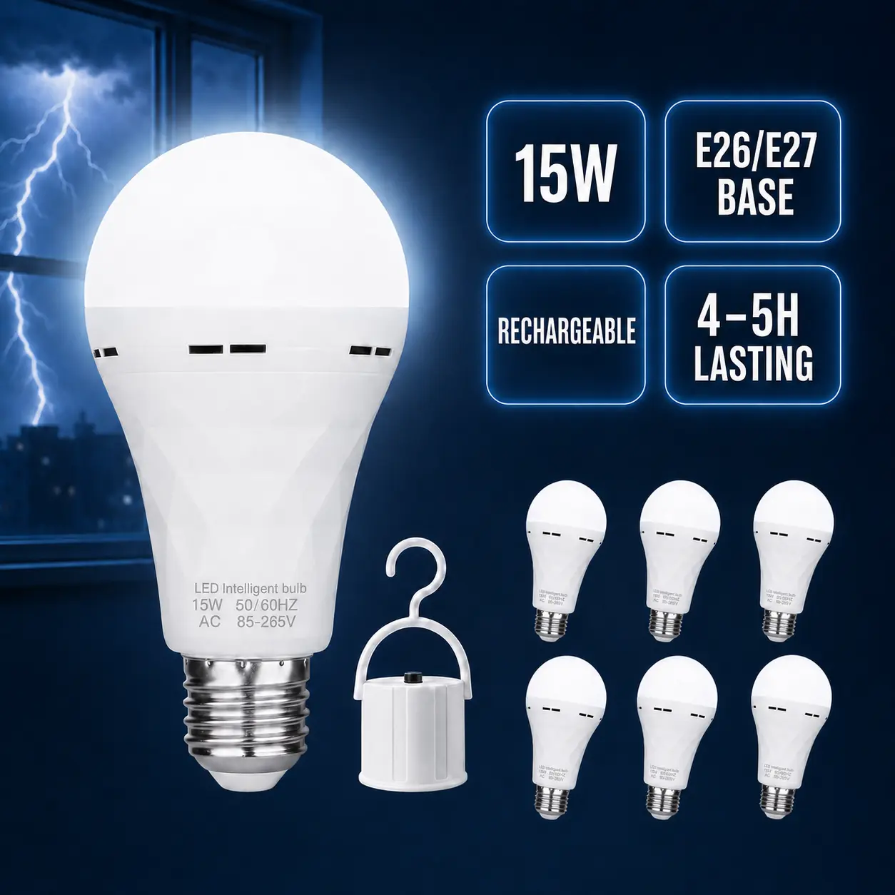 15W Rechargeable Emergency Light Bulbs, E26/27 Battery Powered LED Light Bulb 1500LM Daylight 1200mAh for Home Power Outage Garage Camping Hurricane Bulb Blackout