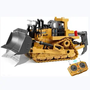 9 Channel Metal RC Bulldozer - Realistic Remote Control Kids Construction Toy with Lights and Sounds, Crawler Tractor Toy for Boys 3+, Perfect 2024 Kids Birthday Gift for Kids 3-12+
