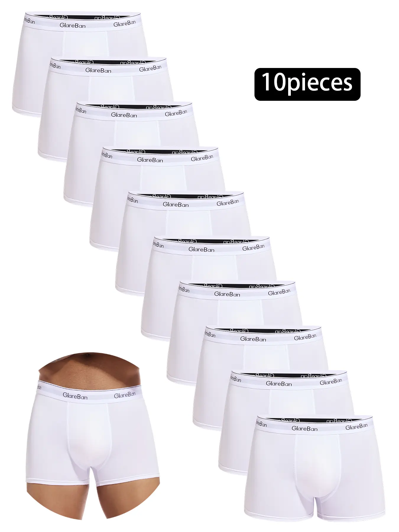 10pieces White Boxer Shorts Men Polyester Underwear Casual Boxer Briefs Pack Breathable Male Underpants for Men Homme Boxershorts Slips Hight Quality Boxer Briefs Set