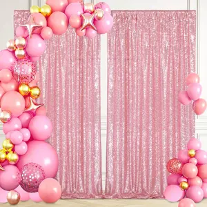 Blush Pink Sequin Backdrop 2 Pcs 4FTx8FT Glitter Party Backdrop Curtain for Wedding Ceremony Birthday Christmas Banners Photo Ornaments Shimmer Sequin Fabric Photography Backdrop Round Decor