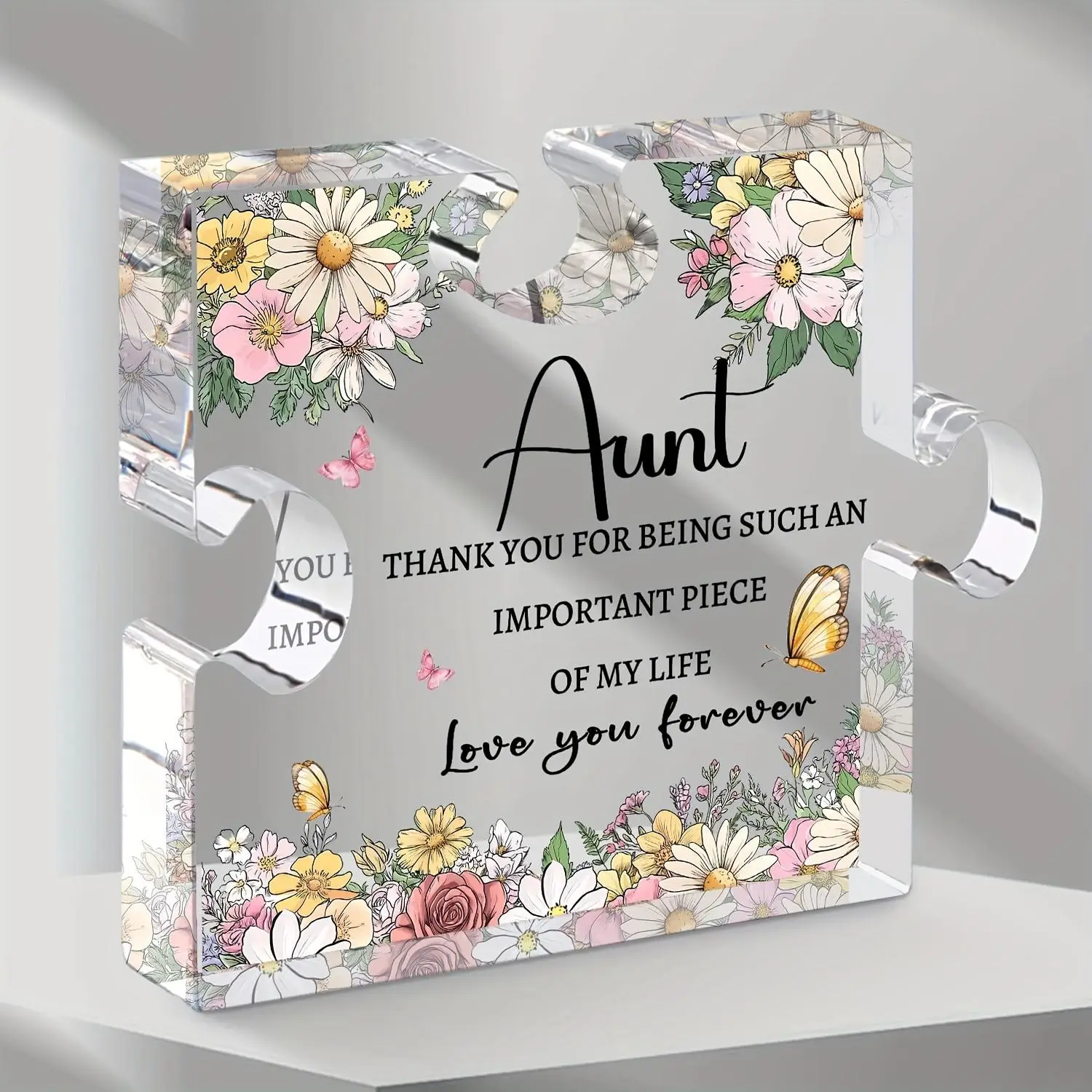 Flower Pattern Puzzle Shaped Acrylic Plaque, Personalized Plaque, Decorative Plaque, Creative Gift for Aunt, Home Decor Ornament, Gift for Auntie, Birthday Gift, Anniversary Gift, Signs