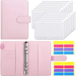 A6 Notebook Binder Budget Planner Organizer Cash Budget Envelope System Pu Leather With Zipper Pockets and Labels Stickers