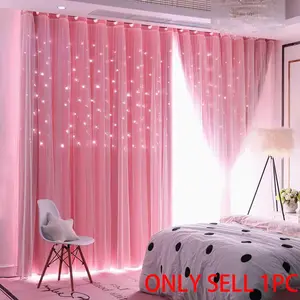 Cute Princess Style Hollow Star Curtain, Home Decoration Curtain, 1pc Plain Color Drapes for Living Room Bedroom Study, Adorable Design