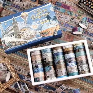36 Rolls Retro Navigation Travel Washi Tape Set 5 Different Widths With Map Sea Cruise Decoration Tape Kit Suitable For Office DIY Crafts Gift Wrapping Scrapbook Supplies Scrapbooking Journals Planner Accessories