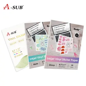 A-SUB Waterproof Inkjet Vinyl Sticker Paper Glossy Matte 8.5x11 Full Sheets for DIY Crafts Inkjet Printable Tear Resistant, DIY Craft Paper