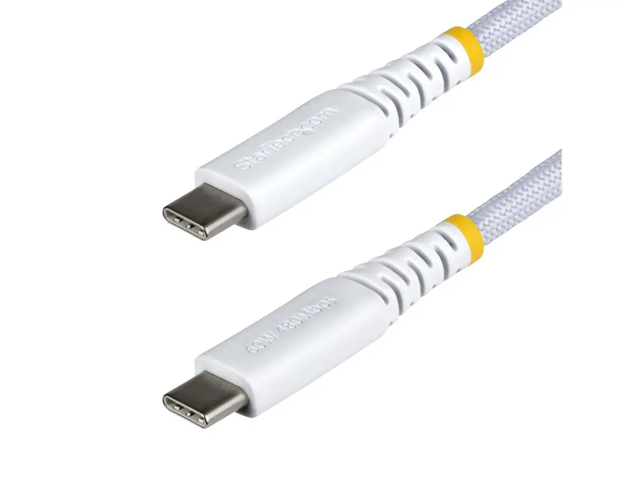 StarTech.com 1ft (30cm) White USB-C Charging Cable, 60W (3A) PD, Dual-Layer Braided Nylon/TPE Jacket, Rugged USB C Charger Cord