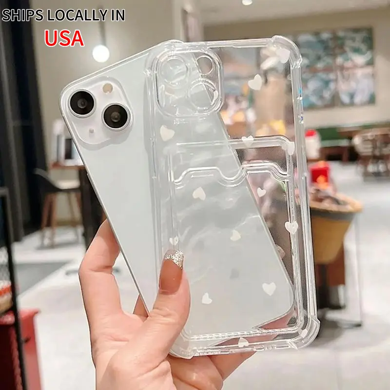 Wavy Edge Design Phone Case with Card Slot, Transparent Decorative Phone Protector Cover, Anti-fall Fully Edged Mobile Phone Case Compatible with iPhone 7P XR XS Max 11 12 13 14 15 Plus Pro Max Durable Handy