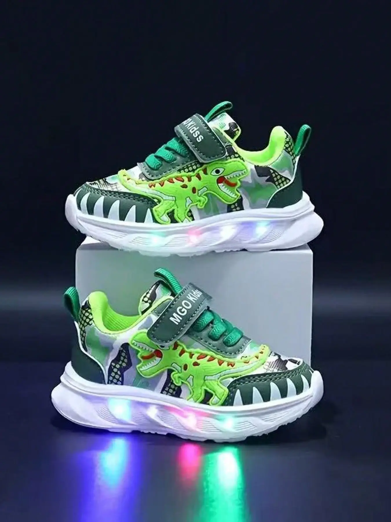 Halloween Tyrannosaurus Rex Dinosaur Shoes Light-Up Kids Shoes, Boys' Sporty Glow Sneakers, Anti-Slip Soft Sole Casual Footwear for Spring & Fall, LED Shoes