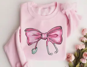 Coquette Nurse Stethoscope Bow Sweatshirt, Bow Oversized Shirt, Christmas Gift for Nurse Cotton Crewneck