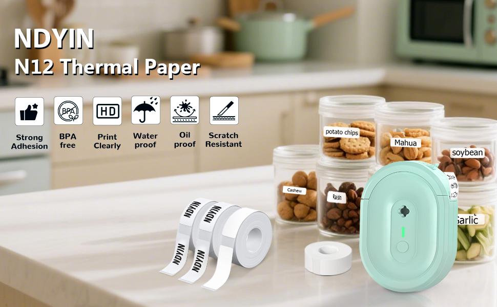 Labels N12 Label Maker Tape, Label Printer Paper, 14x40mm (0.55"x1.57"), Black on White Sticker Thermal Paper Self-Adhesive, Compatible with N12 Label Printer, 180 Labels/Roll, 3-Roll