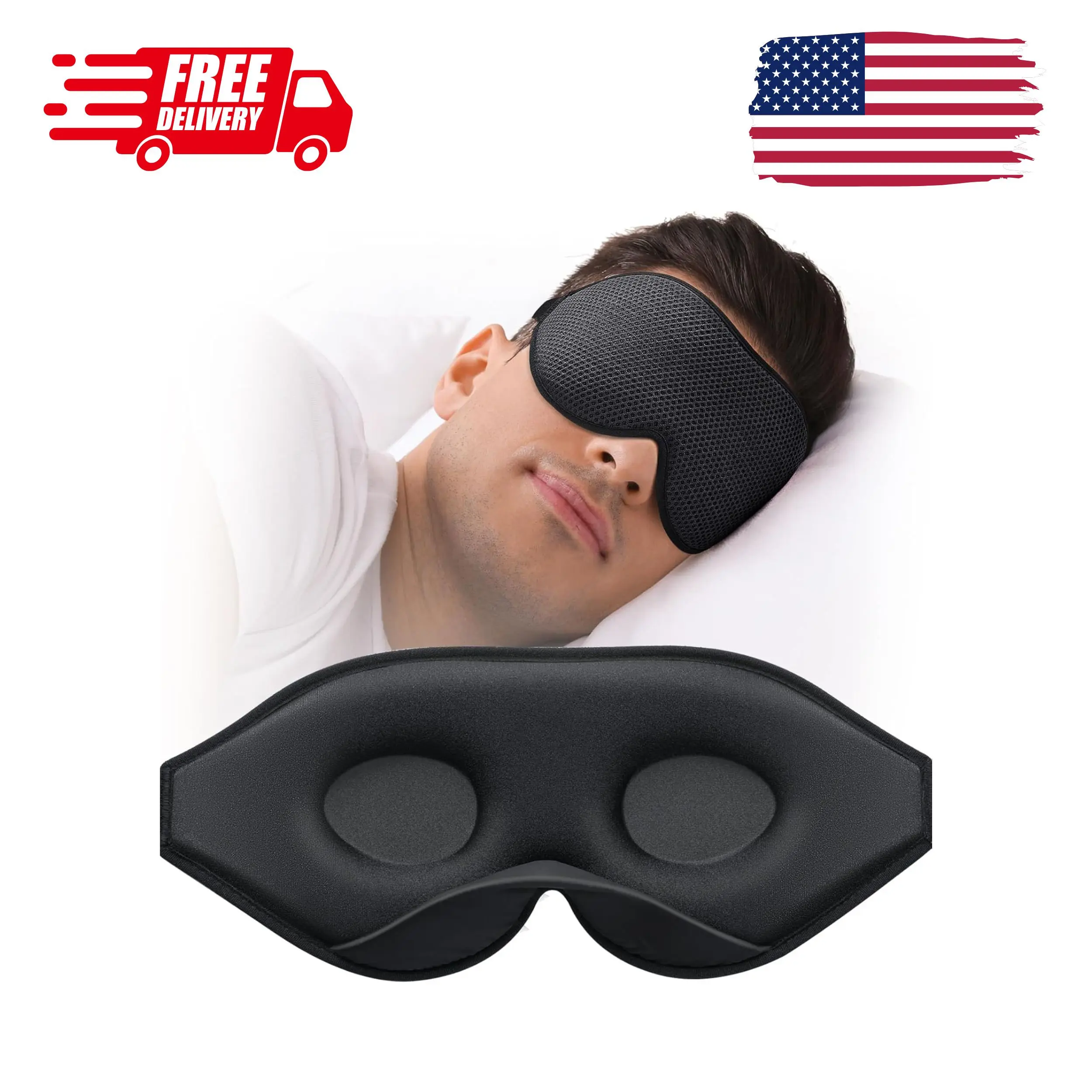 Sleep Mask for Side Sleeper, 3D Contoured Cup No Eye Pressure 100% Light Blocking, Black