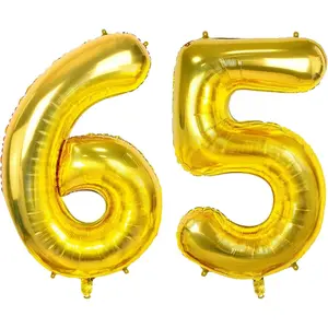 Number 65 Balloons for 65th Birthday Party Decorations, 0-100 Large No.65 Balloons for Women Men and Mother Dad, 40 Inch Gold Foil Helium for 65 Year Old Anniversary