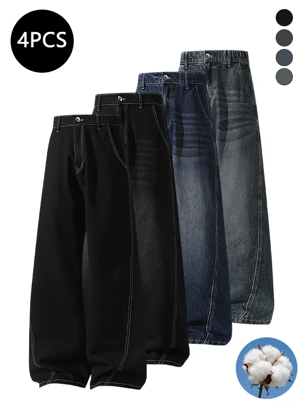 4-pack men’s jeans for autumn/winter, high cotton gradient straight-leg jeans, retro street style versatile, everyday commuting pants for men