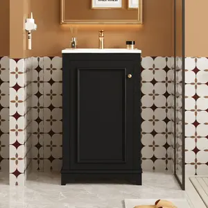 20-inch Bathroom Vanity with Ceramic Sink, Freetanding Single Vanity Set with Soft Closing Door, adjustable shelf, Modern Style, Black.