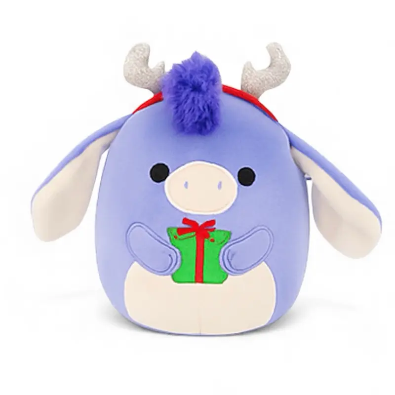 Squishmallows Plush Toy 2025 Christmas Squad 8" Milanda the Donkey Holding Gift with Purple Horns and Festive Present