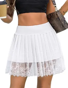 NEW Women Pleated Y2K Skirt Lace Mini Skirts Sexy High Waist Short Going Out Skirt,Womens Y2k Mini Slip Skirt with Lace Trim Pleated Ruffle Short Skirts Flowy Club Night Skort Underskirt