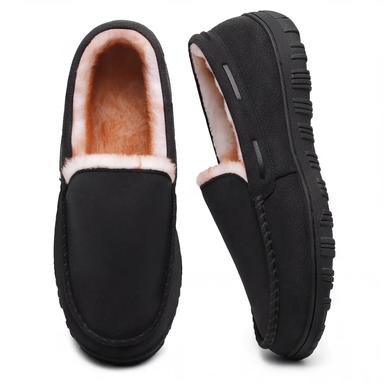 Men's Slip-On Faux Suede Moccasin Slippers - Thick Plush Fleece Lining, Memory Foam, Non-Slip Rubber Sole, Indoor/Outdoor Male Wear Shoes, Father's Day Gift