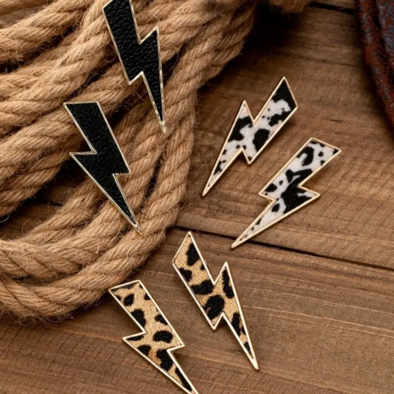 Retro Western Style Women's Fashion Statement Earrings, Exaggerated Lightning and Leopard Cow Print Design, Animal Print Earrings, Unique and Versatile Daily Wear Jewelry, Ear Studs, Fashionable Earrings
