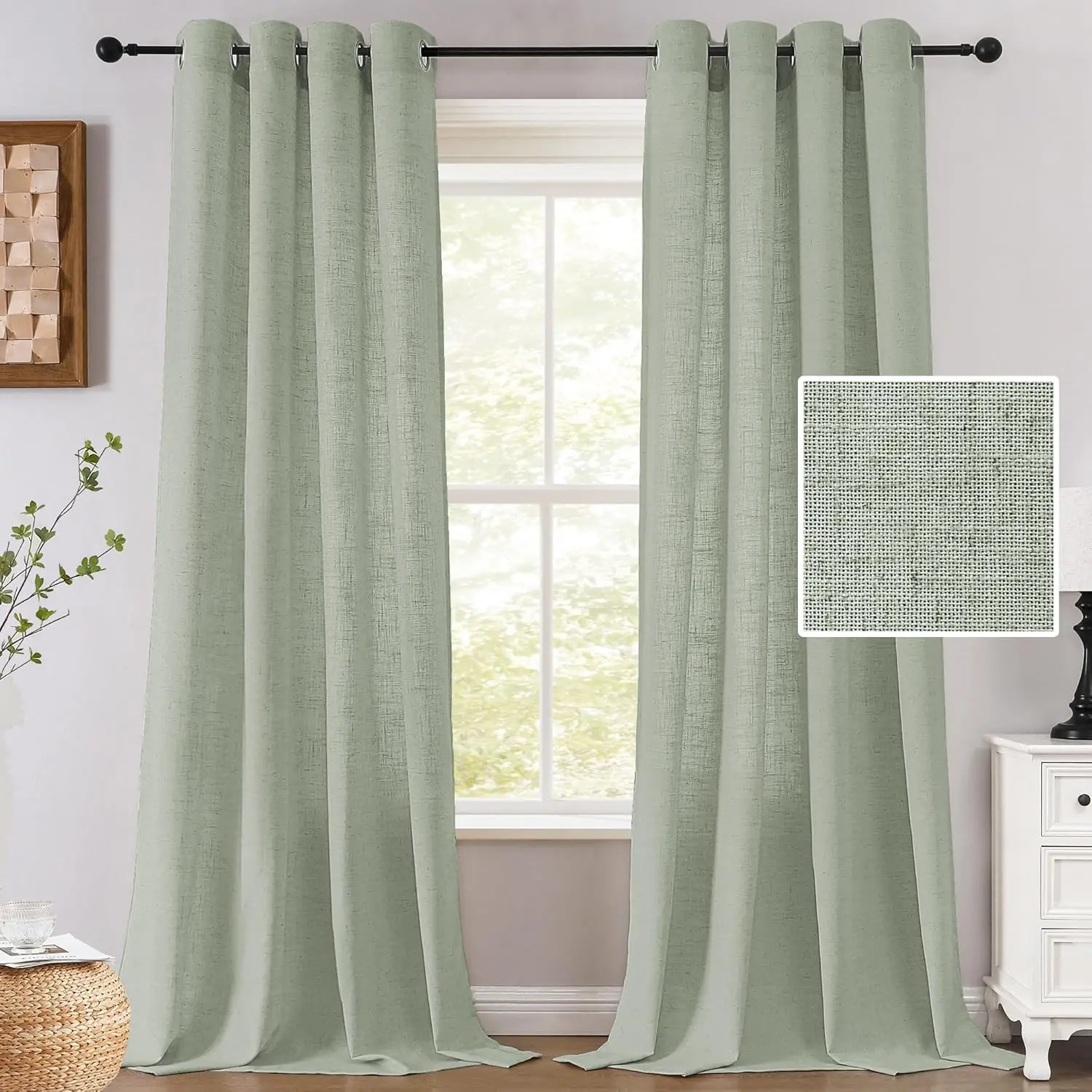 H.VERSAILTEX Extra Long Linen Curtains for Living Room Set of 2 Panels Grommet Drapes Linen Fabric Privacy Curtains for Patio Door tiktokshopspringglowup Home Textile