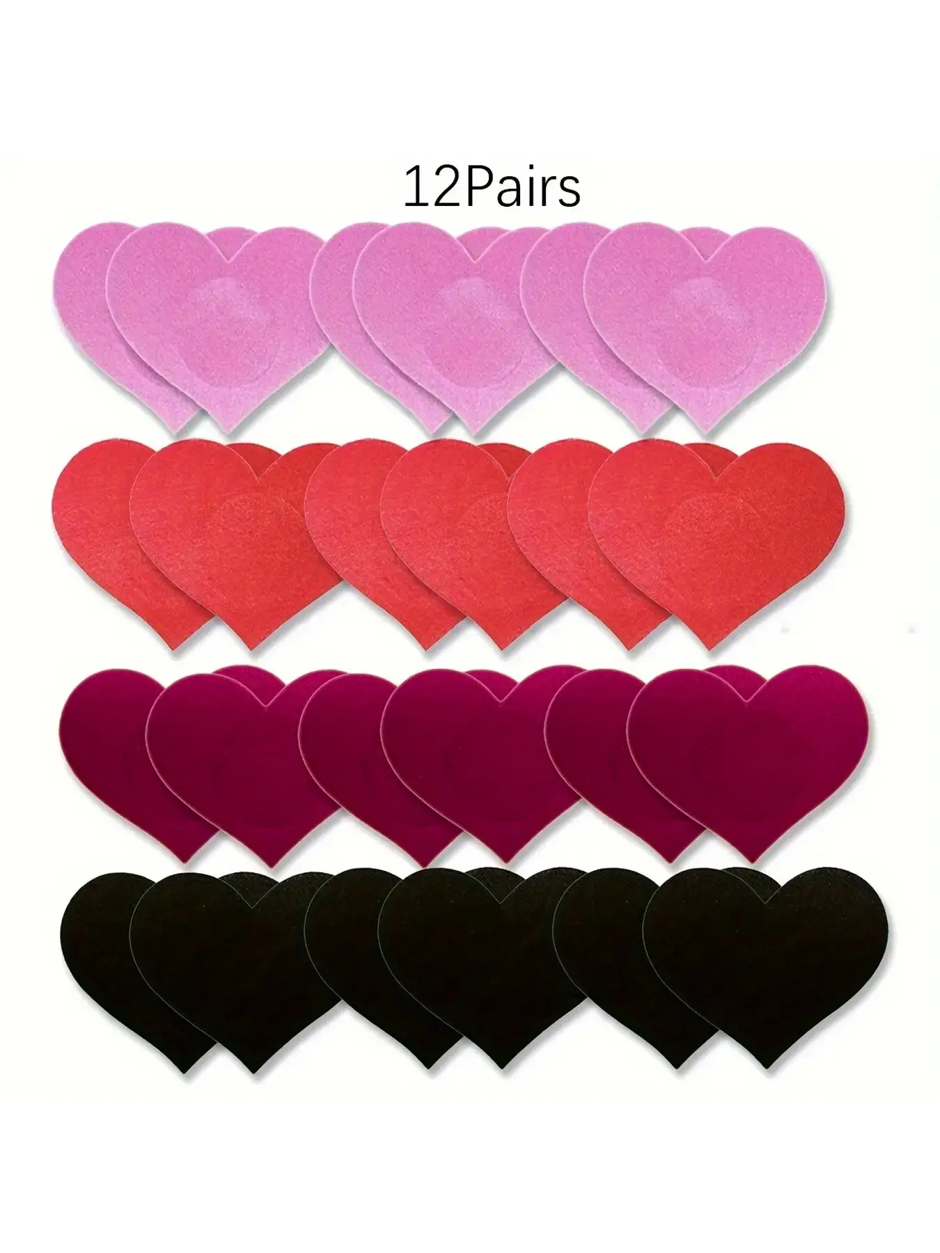 12 Pairs Disposable Nipple Covers, Cute Heart-Shaped Adhesive Bra Pasties, Medium Support, Fitted, Plain Pattern, Unlined Fabric, Underwear, Lingerie