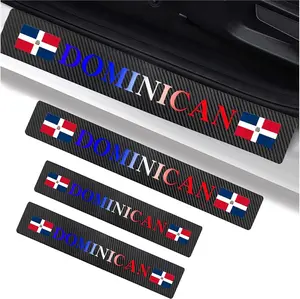 4 count Dominican Flag Carbon Fiber  Door Sill Protector Sticker, Entry Guard Decorative, Edge Scratch Film for Auto, , SUV Front/Rear DoorsDominican Flag