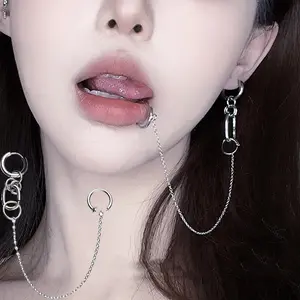Non-piercing lip clip integrated earrings, trendy minimalist cool style, unique earrings, no need for piercing, lip ring earrings Stainless Steel Cuban Link Necklace Large Pearl Saturn Water Drop Choker Pendant Surgical Stud Set Gold Plated Round Fashion