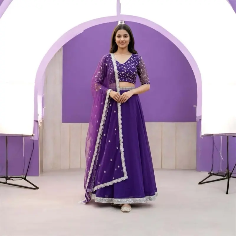 Women's Simple-Elegant Georgette Lehnga for Weddings, Festivals, Casual Gatherings