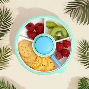 Kids Small Snack Spinner Slide, Reusable 4-Compartment Snack Container Dispenser with Lid, BPA & PVC Free, Dishwasher Safe, No-Spill Travel Accessory (Twinberry)
