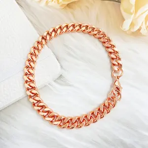 Pure Copper Chain Bracelet for Men Women, Fashion Rose Golden Plated Cuban Chain, Gothic Hip-Hop Style Accessories, Suitable for Holiday Gifts and Casual Wear