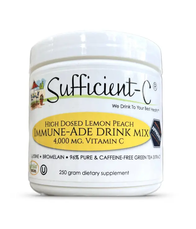 Sufficient-C® High Dose Vitamin C Lemon Peach Immune-Ade drink mix - 250 gram High Potency Supplement Daily Dietary Supplement