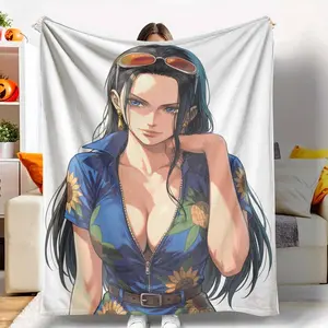 Sunflower Summer Girl Flannel Blanket Elegant Cartoon Print Soft Breathable Lightweight Cozy Design Perfect for Bedroom Living Room Sofa Office Travel Gift