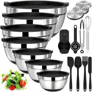 23PCS Stainless Steel Mixing Bowls Set with Airtight Lids Non-Slip Bottoms Nesting Bowls for Baking Prepping Essential Kitchen Tools Perfect Gift for Halloween Christmas New Year Tableware