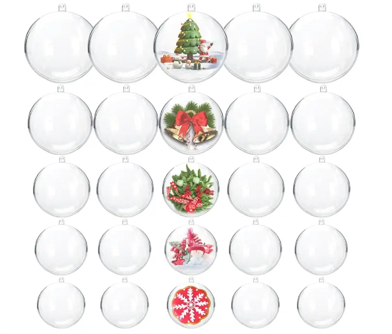 25 Pcs Clear Plastic Fillable Ornaments,Acrylic Clear Plastic Ornaments Balls,DIY Bath Bomb Mold for Christmas,Wedding,Party,Home Decor(5 Size,30mm,40mm,50mm,60mm,70mm)