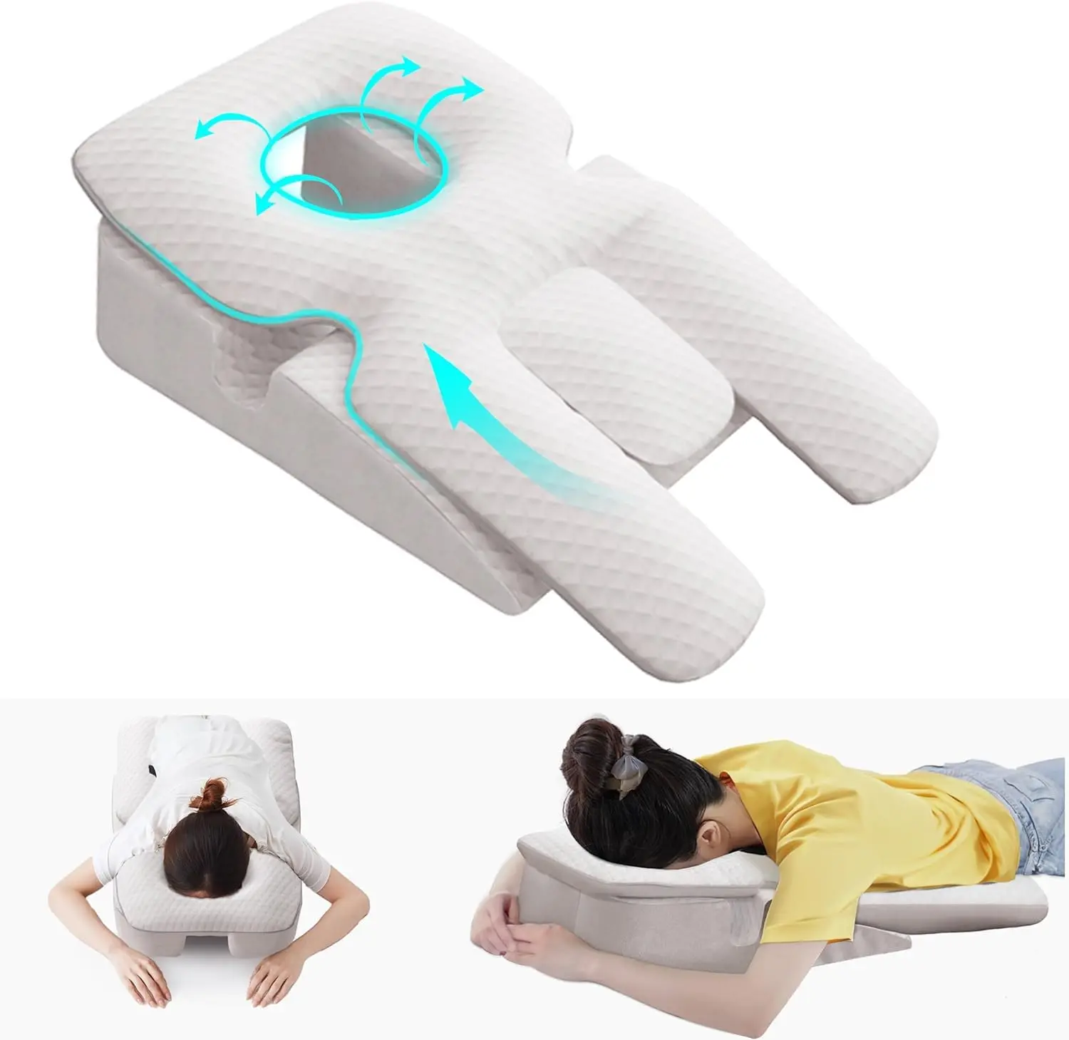 Multi‑Cutout Face Down & Side Sleeper Memory Foam Body Pillow, Orthopedic Support Pillow for Shoulder & Stomach Pain, Breathable Removable Cover Prone Sleeping Pillowace