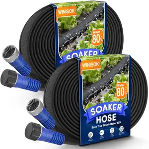 Soaker Hose 100FT, Thickened Flat Garden Hoses, Leak-and Flexible Drip Irrigation Tubing, Save 80% Water (50 FT x 2Pack)