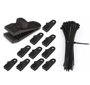 17 pcs locking waterproof cloth clip - with 100 zip ties, suitable for roof sunshades, camping waterproof cloth fasteners