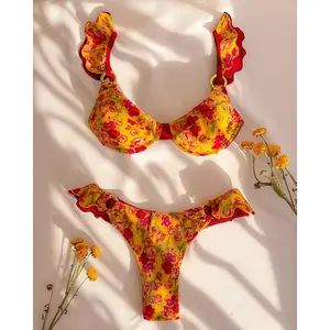 Golden Blossom Bikini Set