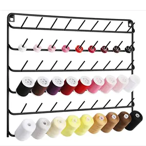 Thread Holder Wall 54 Spools Thread Rack Embroidery Spool Thread Organizer Wall Mounted with Hanging Tools for Quilting Black Metal Installation Lightweight Pack Room