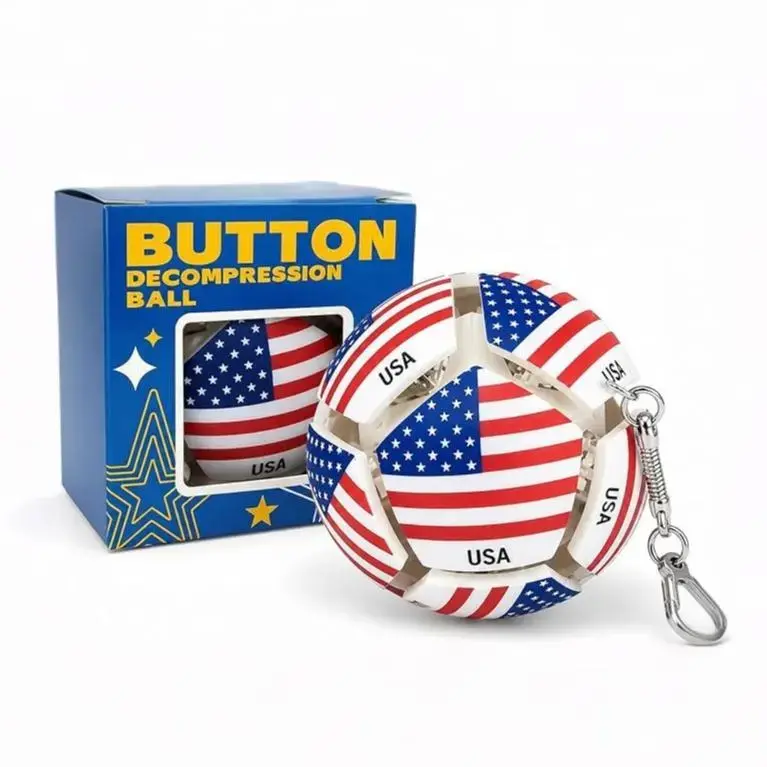 Soccer Spherical Fidget Ball Keychain - Upgraded Ergonomic Stress Relief Toy with UV Print for Game Day & Everyday Use-Stress Relief Ball with Mechanical Click Switch