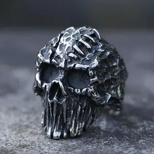 Gothic Punk Satanic Devil Skull Ring Vintage Steampunk Men's Stainless Steel Ring Hiphop Motorcycle Rock Biker Jewelry