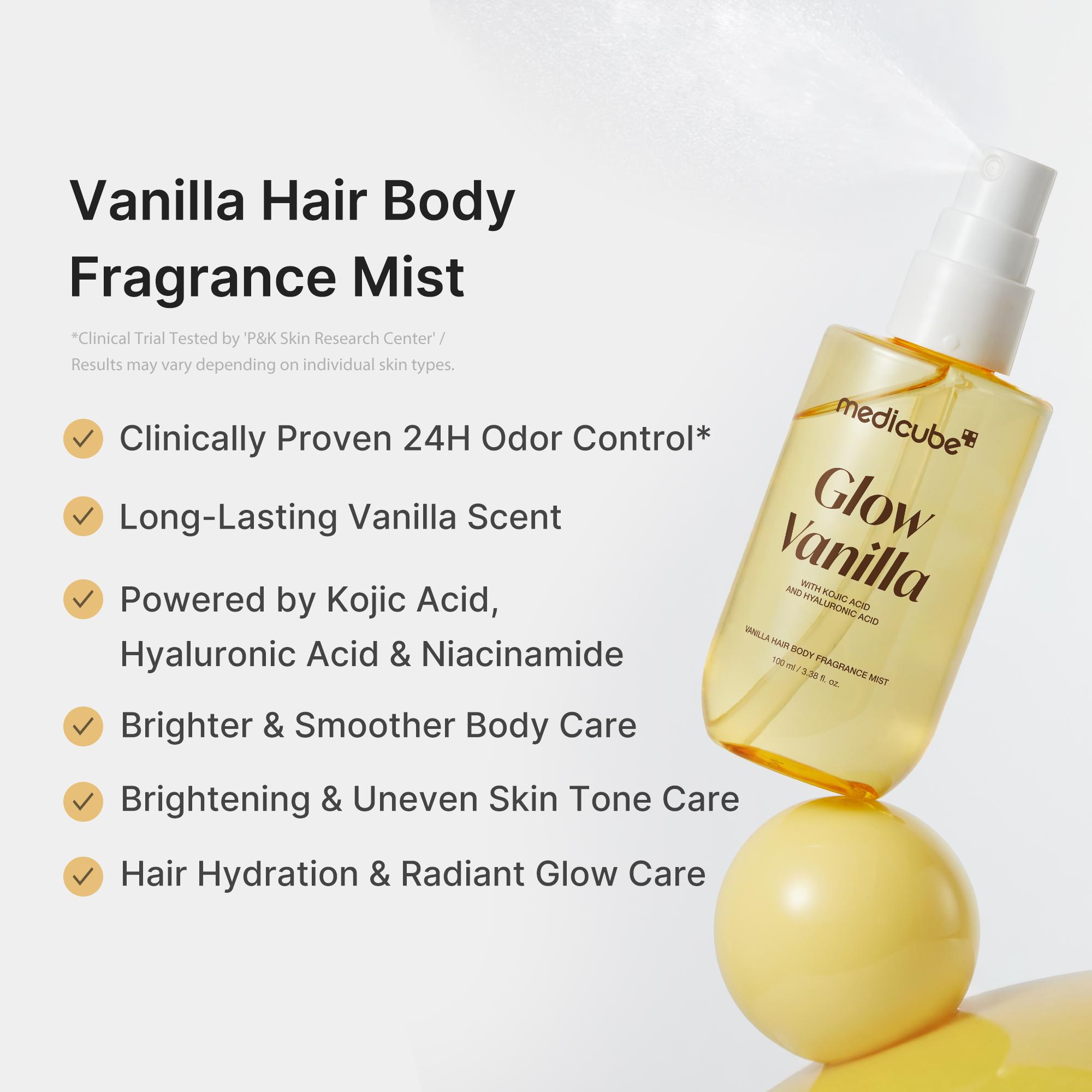 [NEW] [medicube] Vanilla Hair Body Fragrance Mist | Glow Vanilla | 24 Hours Odor Control, Deep Hydration, Body Brightening Care & Boosting Hair Radiance | Vanilla, Pistachio & Caramel Scent | Hair & Body Care with Kojic Acid | Korean Skincare, K-Beauty