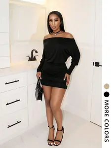 Women's Long Sleeve Off-Shoulder Dress, Elegant Chic Fitted Y2K Casual Style, Perfect Short Dress for Fashion Lovers in All Seasons Casual Wear Womenswear