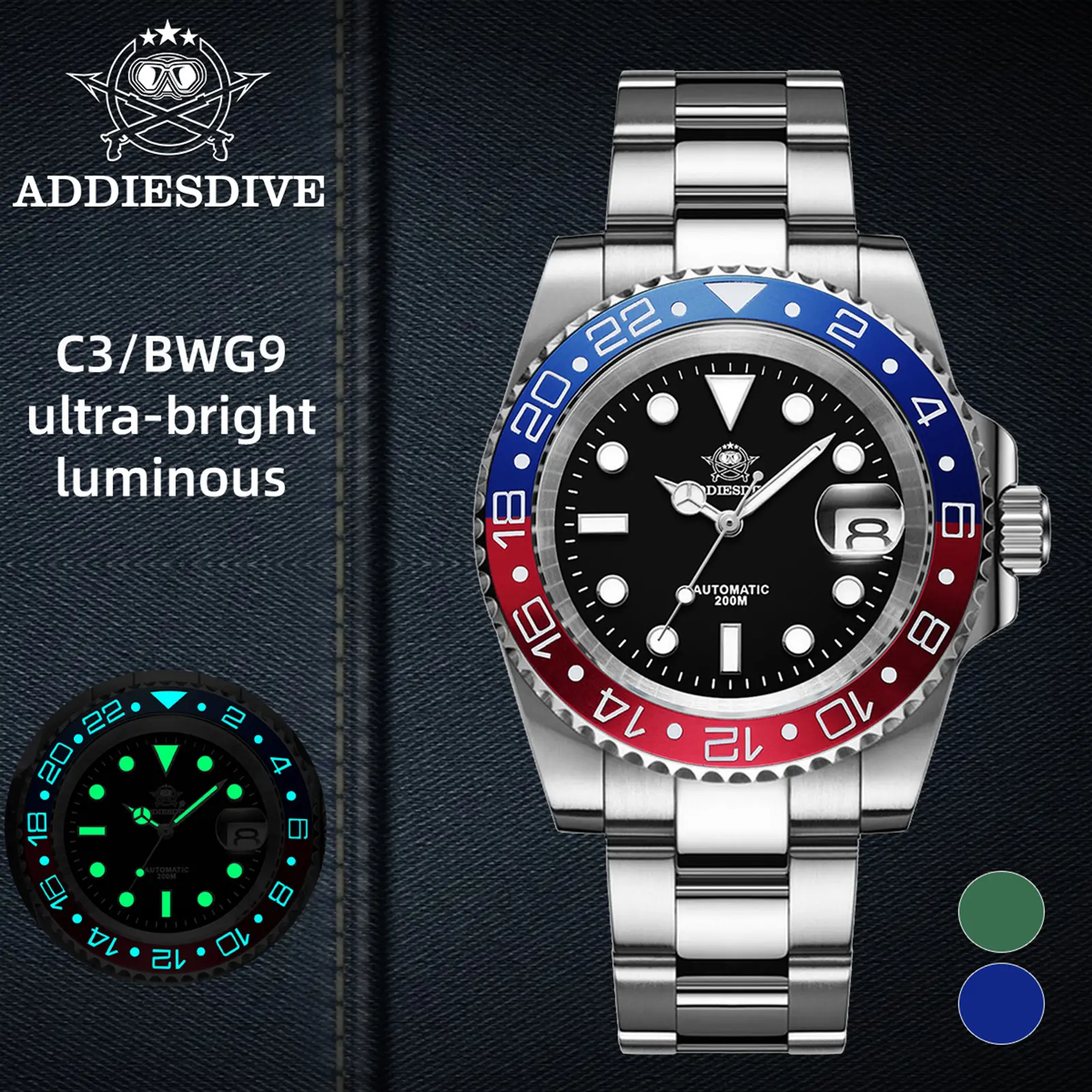 ADDIESDIVE Submariner Men's Fully Automatic Diver Wrist Watch - 2-Tone Ceramic Bezel, Sapphire Crystal, Luminous, >> 200M Water Resistant, 316L Stainless Steel, 24-Month Warranty, Fashion Men's Watch, 24 Months, Fully Automatic Wrist Watches