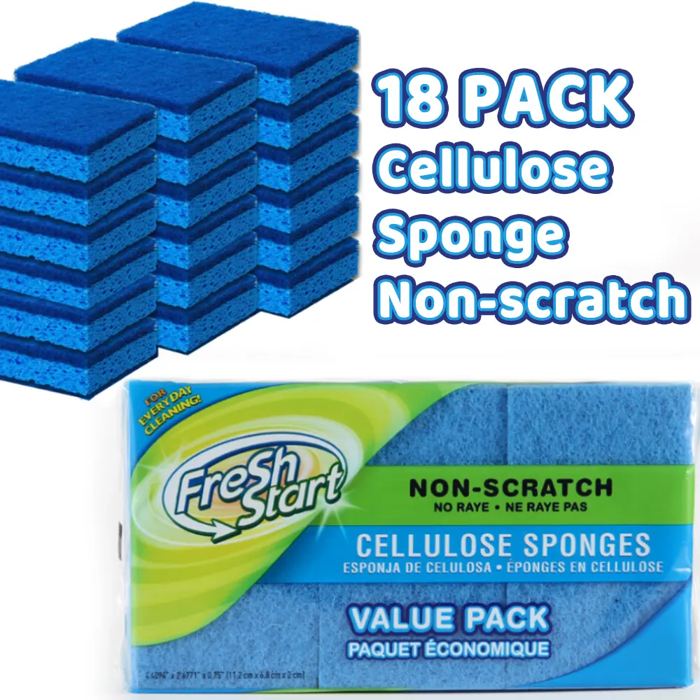 Non-scratch Cellulose Sponge, Dual-Sided Dishwashing Sponge with a Tough Scouring Pad, Ideal for Cleaning Kitchen, Dishes, Bathroom