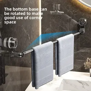 Stainless Steel Suction Cup Towel Rack No-Drill Adjustable Bathroom Kitchen Storage Shelf Toilet Bath Slipper Rack Shower Curtain Rod